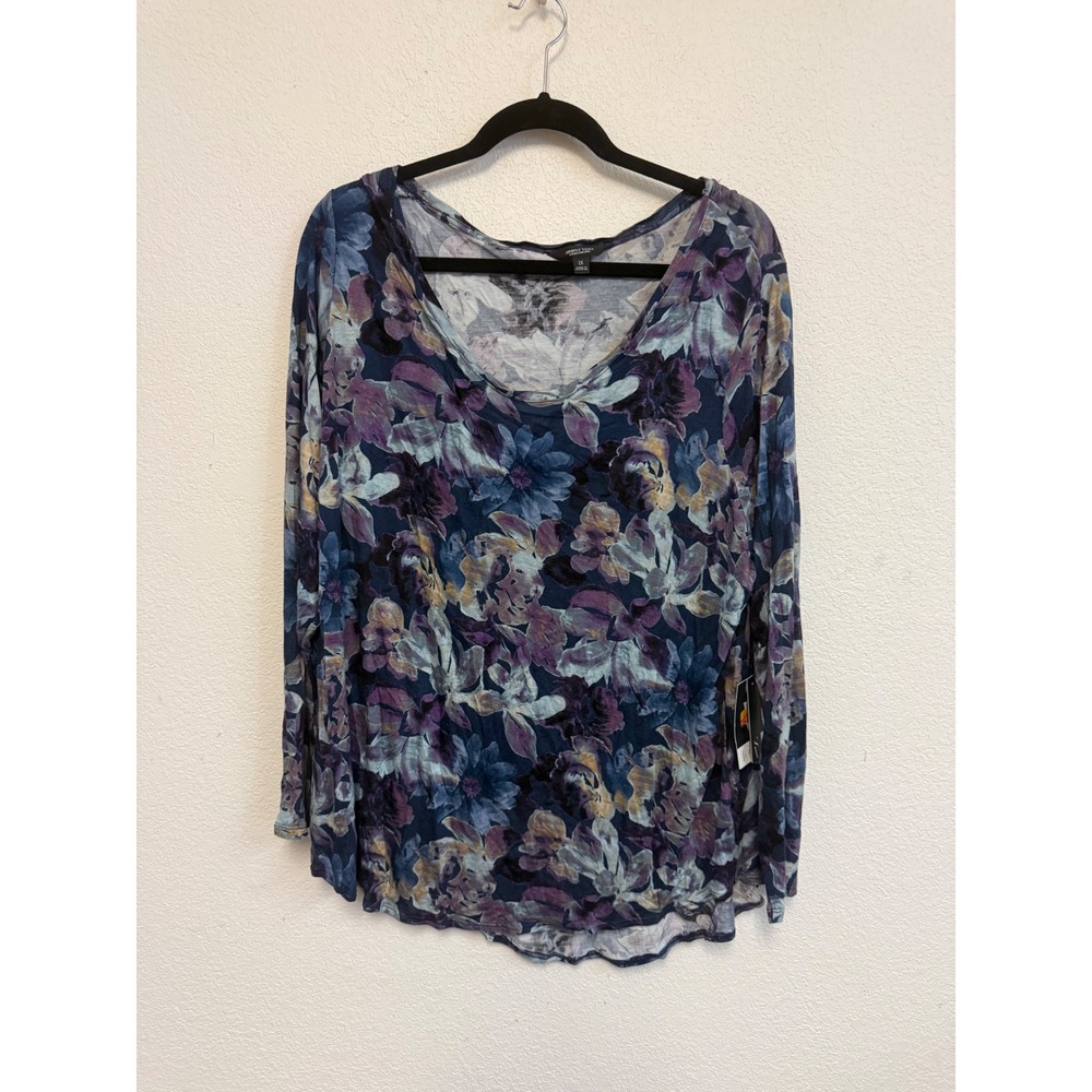 Simply Vera Vera Wang Navy Floral Scoop Neck Long Sleeve Top 1X NWT